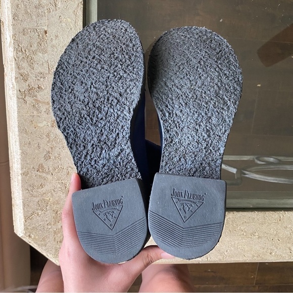 John Fluevog Boot Slacker Nap Crepe Soled Chelsea Leather Heeled Blue 11 GUC - Picture 6 of 10